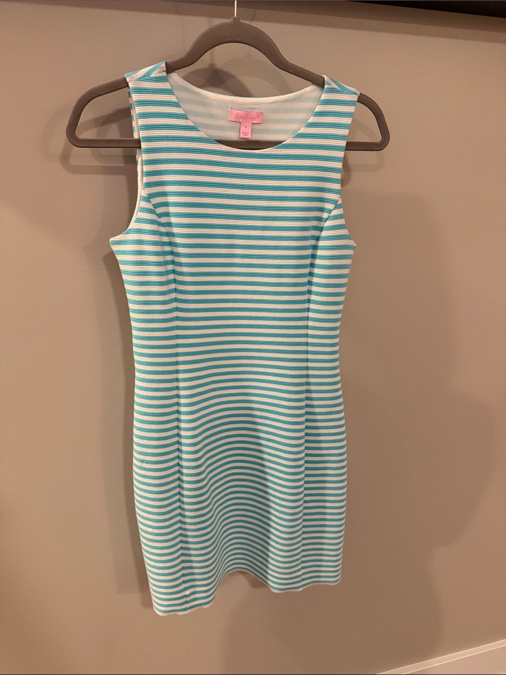 Lilly Pulitzer Aqua and White Striped Midi Dress